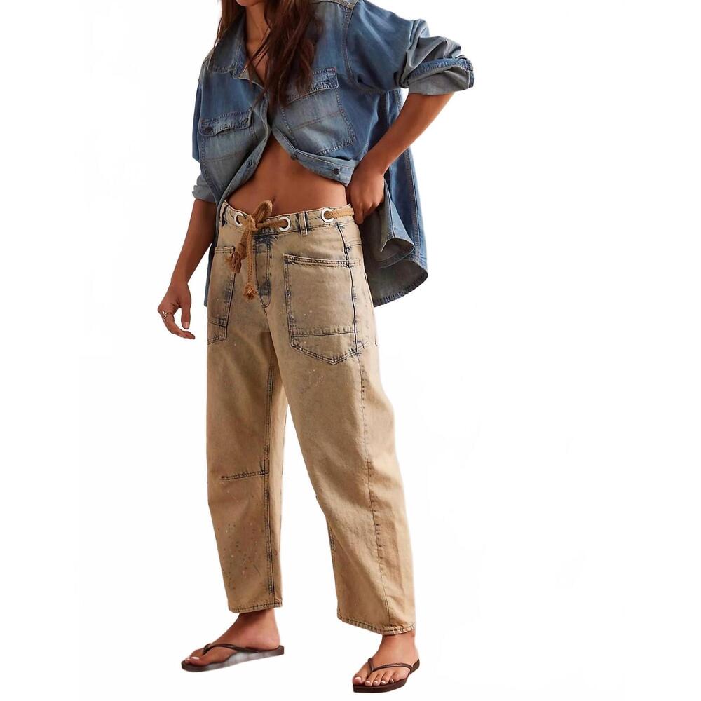 Free People Tan Cropped Ankle Jeans